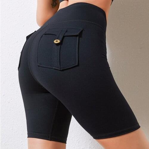 NORMOV New Women Cross High Waist Shorts Workout Elastic Pocket Cargo Short Pants Female Slim Solid Push Up Fitness Short Woman