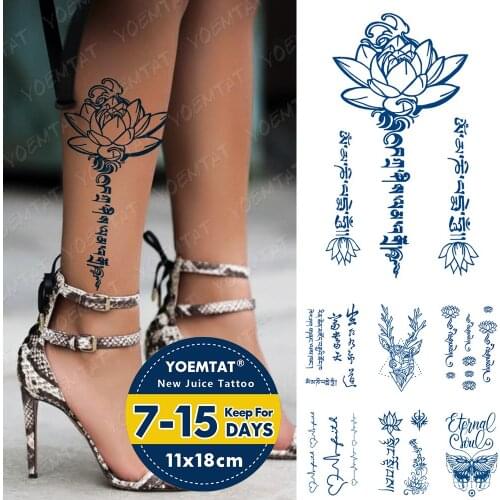 Juice Lasting Waterproof Temporary Tattoo Sticker Tibetan Buddhism Sanskrit Letter Lotus Totem Flash Fake Tatto Ink Arm Body Art