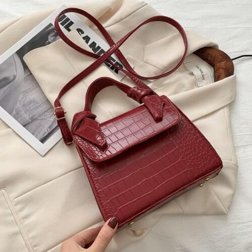 Crocodile Pattern Crossbody Bag For Women PU Leather Shoulder Bag Winter Small Square Bag Flap Messenger Handbag Pouch