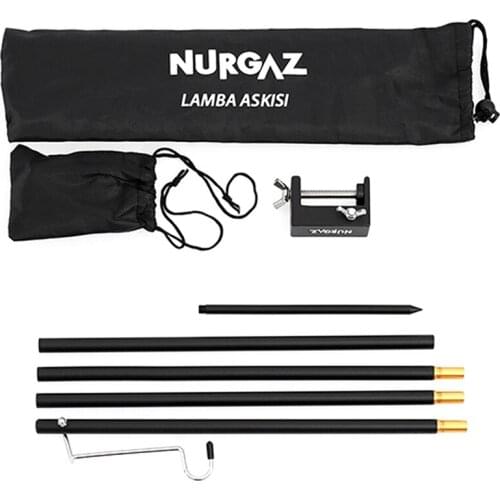 Top!-NURGAZ Outdoor Camping Light Stand Foldable Light Pole Aluminum Alloy Light Stand Single Hook with Ground Insert