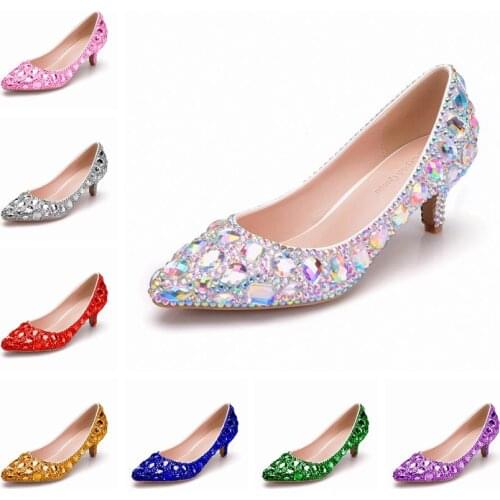 Crystal Queen Women Shoes Pumps Handmade Female Noble Diamond Wedding Shoes Sexy Womens High Heels Dress Shoes 5CM