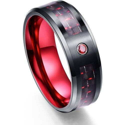 VAKKI Black 8MM Wide 3.0MM Thick Tungsten Steel Ring with Inlaid Red Carbon Fiber for Wedding Gift Size 7-12