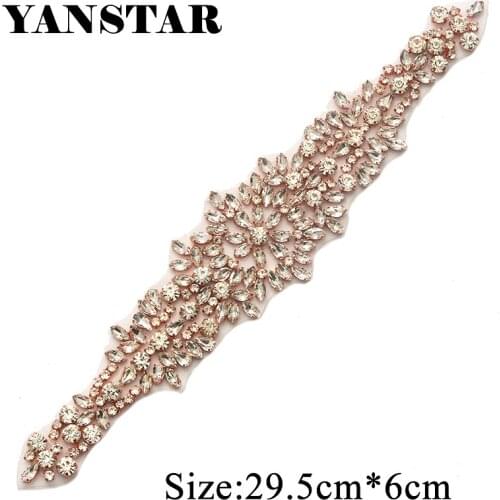 YANSTAR 10PCS Wholesale Rhinestone Appliques Accessory Sew On Wedding Dress Belt Rose Gold Crystal For Bridal Gown Sash YS898