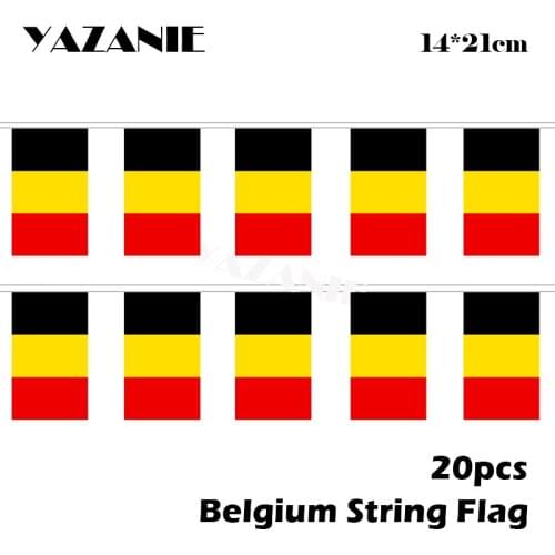 YAZANIE 14*21cm 20PCS 5Meters Belgium String Flag Bunting Banner World Country Custom Flag for Football Club Table Tennis Game