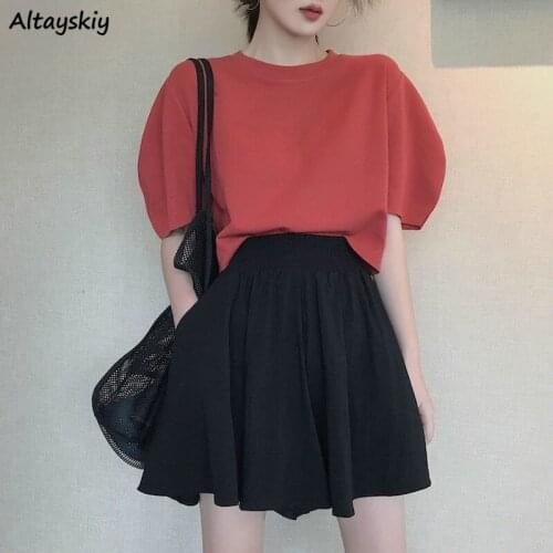 Skirts Women Solid All-match Summer Korean Style Mini Students Casual Pleated Pockets Simple Fashion Female Soft College Loose