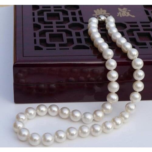 Jewelry Free Shipping Limited treasure AAAAA 10-11mm circle very light natural pearl necklace for her mother gift 925Silver cl