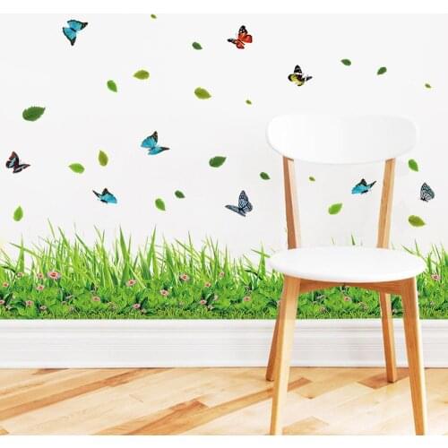 Green Grass Baseboard Spring Butterfly Flower Skirting Wall Stickers Waterproof Mural Decal DIY Kids Room Kitchen Home Decor
