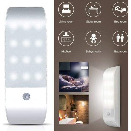 12 LED PIR Motion Sensor Light USB Charging Cabinet Cupboard Stair Night Lamp LED Motion Sensor Light Cupboard Wardrobe Bed Lamp