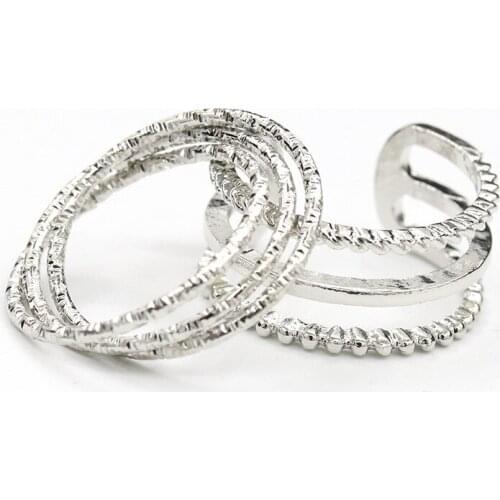 2 pcs/set Multi Layer Matting Rings Hollowed Gold Silver Plated Rings for Women Birthday Gifts