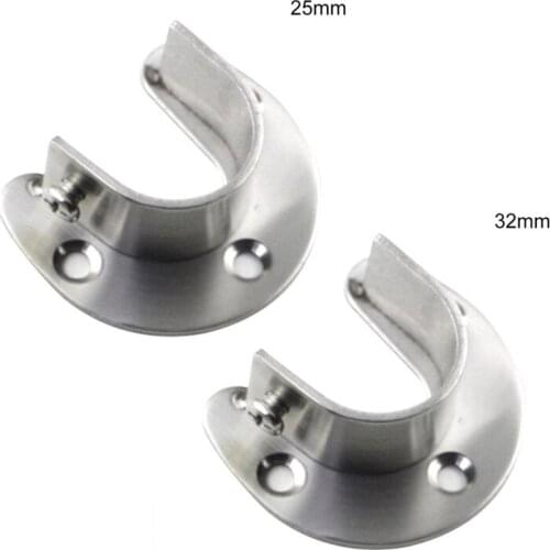 2pcs U-Shaped Rod Wardrobe Pipe Curtain Closet Hanging Clothes Rail Rod End Support Bracket Stainless Steel wardrobe Rail Suppor