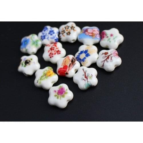 20Pcs 9.6mm*6.5mm Flower Shape Ceramic Beads Mix patterns for jewelry making Bracelet Necklace Earring DIY Accessoires