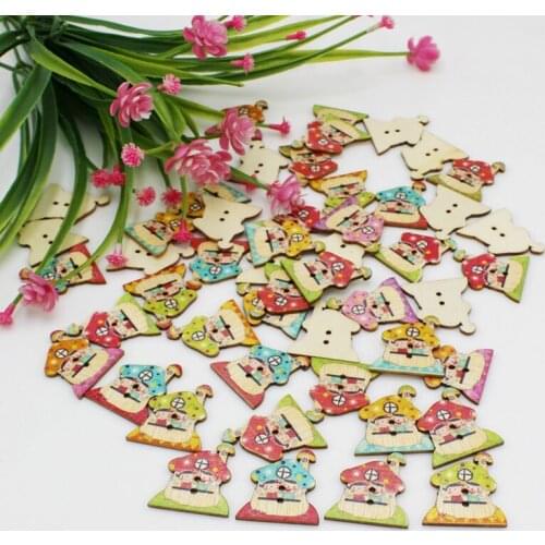 40pcs/lot 2 Holes Printed Small house Wooden Buttons For Craft Scrapbooking Clothing Sewing Decorative Buttons