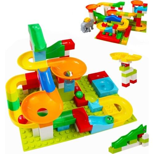 52-208PCS DIY Duplo Marble Race Run Maze Ball Track Building Duplo Blocks Plastic Funnel Slide Bricks Compatible Duplo Blocks