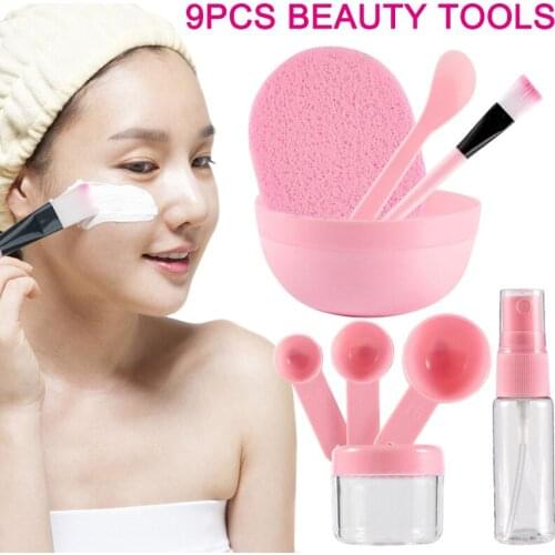 9 Pcs/Set DIY Facial Mask Tools Kit Bowl Brush Spoon Stick Bottle Sponge Homemade Makeup Beauty Tool MA