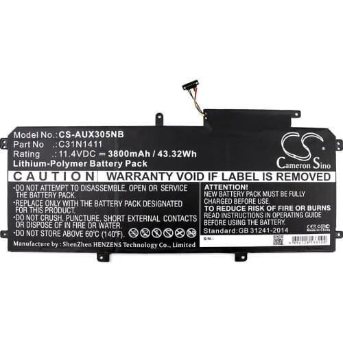 Cameron Sino 3800mAh Battery for Asus U305CA6Y30,U305F 13.3 inch,U305FA5Y10,Zenbook U305UA,Zenbook U305UA6200,C31N1411