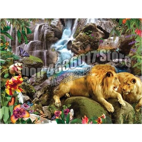 Animals Love Lion Waterfall Diamond Painting Cross Stitch Diamond Embroidery 5D Diy Diamond Mosaic Picture Full Rhinestones Gift