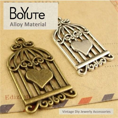 BoYuTe (40 Pieces/Lot) 34*20MM Antique Bronze Silver Plated Zinc Alloy Heart Birdcage Charms Pendants Jewelry Making Accessories
