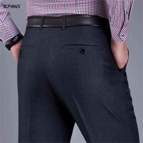 Size 40 42 44 Suit Pants Autumn Wool Formal Office Trousers Men High Waist Straight Loose Dress Pants Men 2020