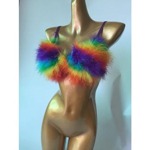 Showgirl Marabou Bra Rainbow Show Bra # BR19020