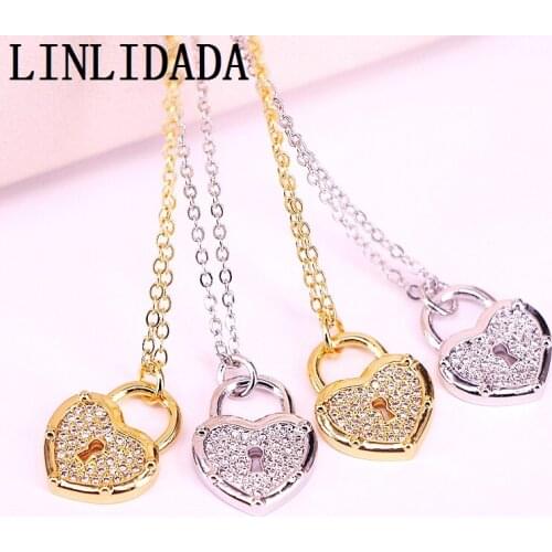 10Pcs New Trendy Romantic Cz Heart Lock Design Fashion Chain Necklace Handmade Jewelry For Wedding Party