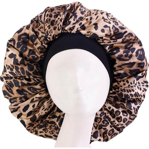 Double Layer Satin Linne Bonnet Sleeping Cap Floral Printing Large Size Head Cover