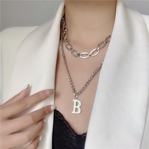 Retro Double Layers Statement Metal Clavicle Chain Necklace Thick Chain Letter Long Pendants Necklace For Women Jewelry Gift