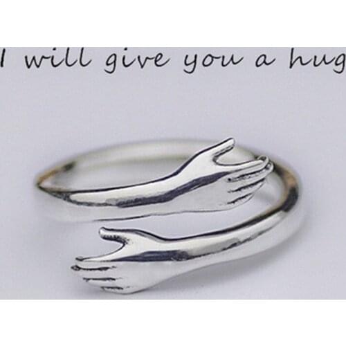 Hot New Silver Colour European And American Jewelry Love Hug Ring Retro Fashion Tide Flow Open Ring