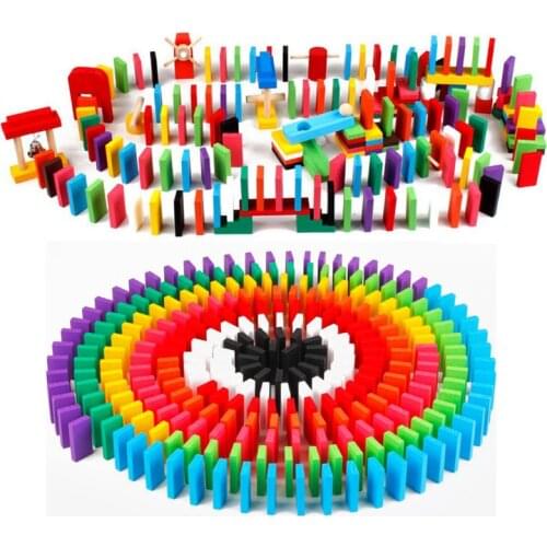 Hot Montessori Wooden Colorful Rainbow Domino Blocks Kits Early Educational Bright Dominoes Games Educational Toys For Kid Gift