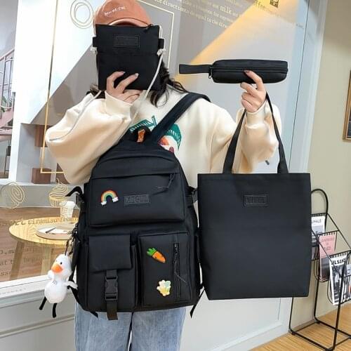 4 pcs sets canvas Schoolbags For Teenage Girls Women Backpack Canvas kids Primary School Bag College Student Laptop Backpacks