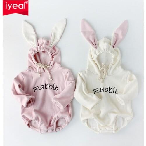 IYEAL Newborn Baby Boy Girl Hooded Bodysuit Children Infant Cotton Long Sleeve Hooded Bunny Ears Jumpsuit Playsuit Outfits