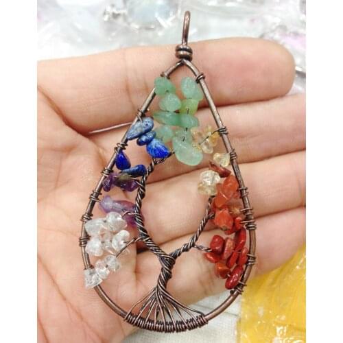 YA2749 Stone Chips Marble Quartz Opal Amethys Tiger eye Bronze Wire Tree Of Life Pendant