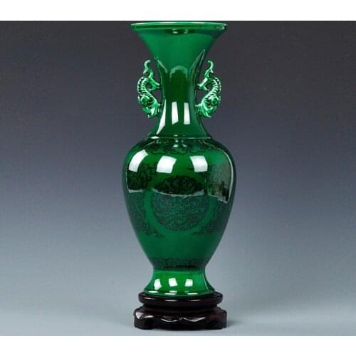 Jingdezhen Ceramic Green Glaze Home Vase Decoration Antique Vases Blue and White Porcelain Double-Ears Bottle Crafts Gift