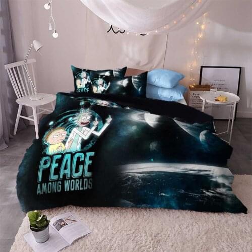 Cartoon Bedding Set Kids Boys Duvet Cover Set Home Custom Rick Morty Bed Quilt Cover Black Bed Set Queen King Size Bedroom Decor