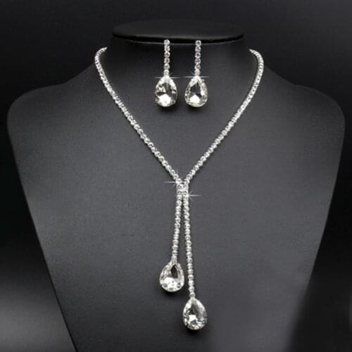 New Rhinestone Crystal Drop Necklace Earring Plated Jewelry Set For Wedding Bridal #Y51