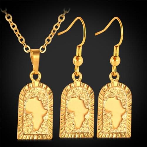 Kpop African Map Pendants Necklaces Earrings Gold/Silver Color Fashion Jewelry Sets For Women S013