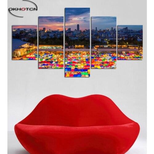 Colorful Tent City Scenery Canvas HD Print Paintings Wall Art 5 Pieces Poster Modular Pictures Living Room Decor