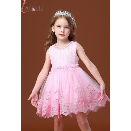Lovely Lace Appliques Beaded Pearls Flower Girl Dresses Kids Evening Gowns Wedding First Communion Clothing vestido 1-10Years