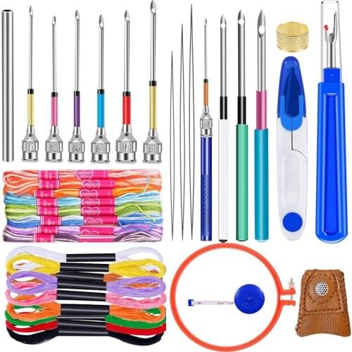 LMDZ 41 pcs Embroidery Beginner Kit Embroidery Floss Needle Threader and Embroidery Hoop Cross Stitching Punch Needle Tool