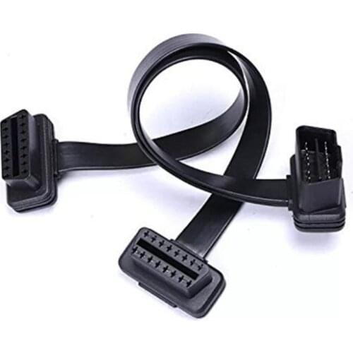 Flat wire OBDII OBD2 16Pin Male to Female ELM327 Diagnostic Extension Cable Connector Elbow 30CM