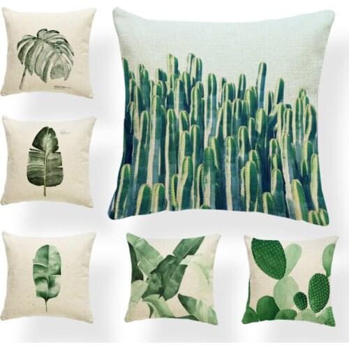 Simple Plant Leaf Style Cushion Set Palm Cactus Living Room Bedroom Sofa Decoration Pillowcase Letters Polyester Linen Pillow