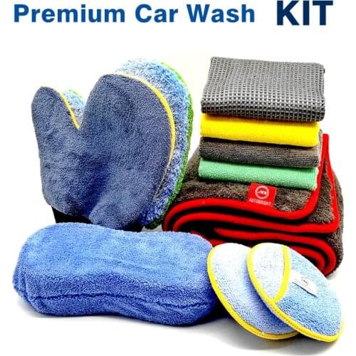 9pcs/10pcs/11pcs Car wash KIT Detailing Cleaning Mitt Drying Microfiber Towel Gloves Wax pad Wheel tool Leather Polish cloth