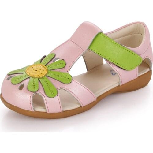 Girls Sandals Childrens Shoes Mother & Kids summer girls beach shoes genuine leather sandals flat heels hook&loop girls shoes