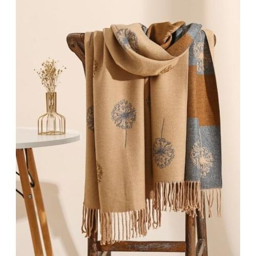 Dandelion Cashmere Scarf Winter Thickening Korean Versatile Womens Warm Gift Double Sided Scarf 200*65cm