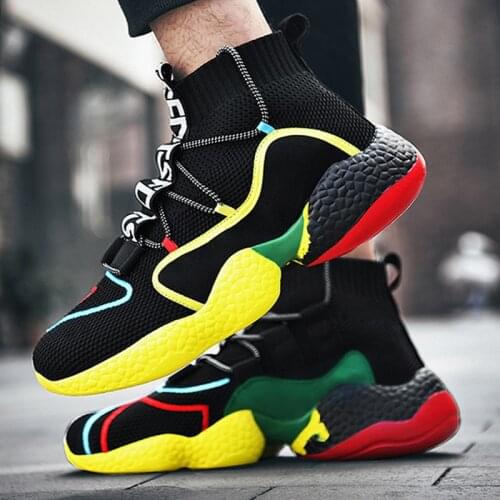 Nice Spring Men Sneakers Soft Casual Shoes Men Sock Shoes Vogue Vulcanize Shoes For Men High Top Men Flat Shoes Plus Size 47