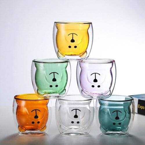 250ml Glass Mugs Double Wall Glass mug Bear Double-layer glass mug Coffee Cup Christmas mug gift cute Tea Milk Cup