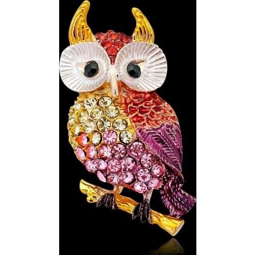 Rhinestone Owl Animal Shape Crystal Brooches for Women Girls and Boy Enamel Corsage Jewelry Gifts Animal Accessories