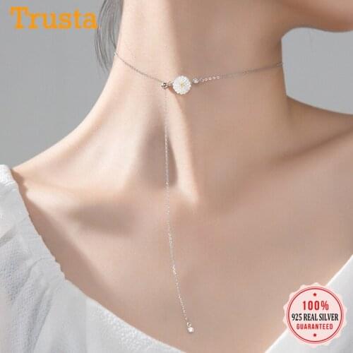 TrustDavis 925 Sterling Silver Daisy Necklace Sweet Summer Shell Flower Clavicle Chain Necklace For Women Wedding Jewelry DA963
