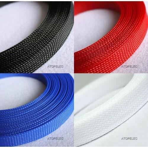 16mm Wide TIGHT Braided PET Expandable Sleeving Cable Wire Sheath Black/Red/Yellow/Blue/Gray/White