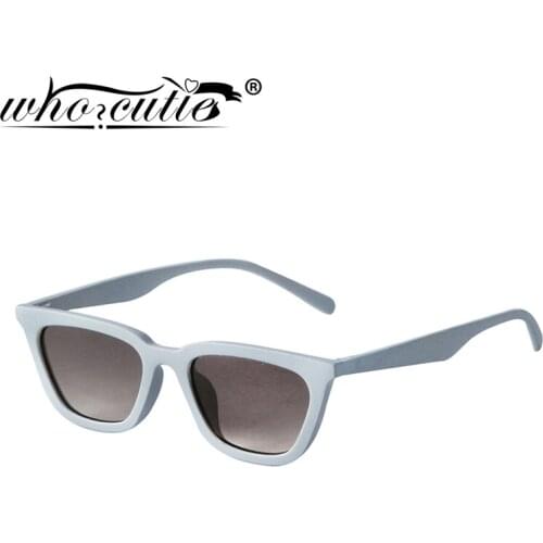 WHO CUTIE Stylish Blue Cat Eye Sunglasses Women 2021 Brand Design Small Rectangle Sun Glasses Shades Cool Female Sunnies S430
