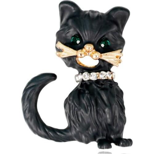 Zlxgirl jewelry Jet enamel Green Eye cat brooches womens carton animal hijab accessories fashion womens pin brooch broches